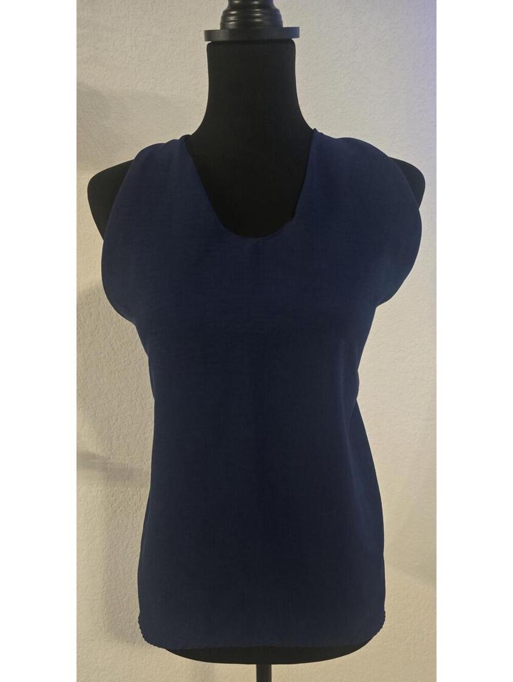 Navy Blue Sleeveless Top with Cross Back Detail, Size Small